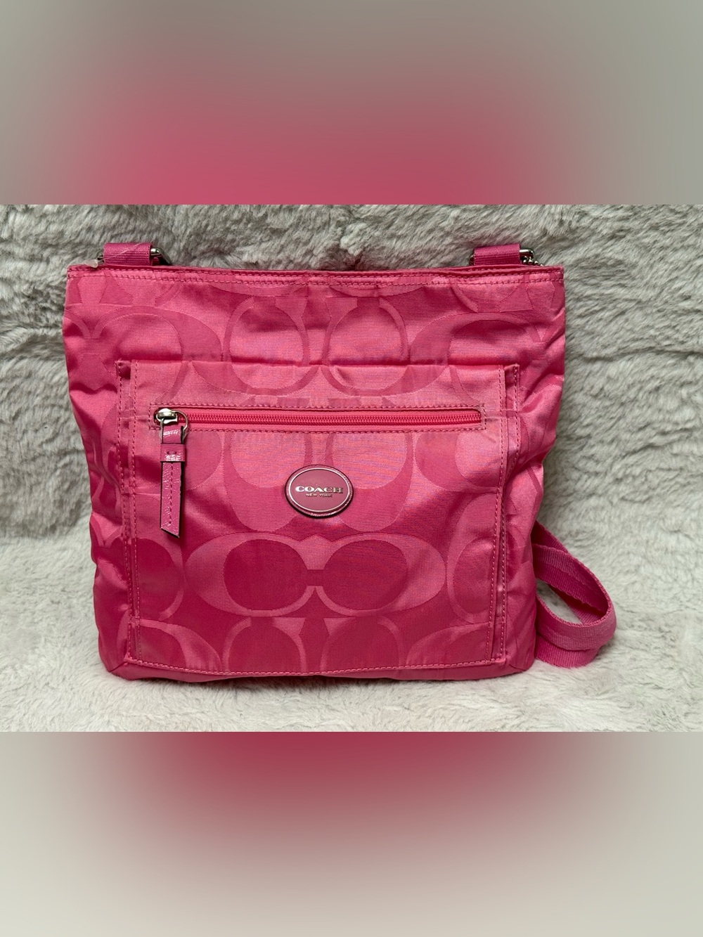 Coach Signature Getaway Nylon Hot Pink Signature File Crossbody Bag